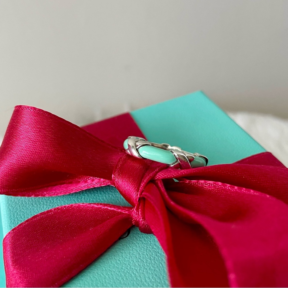 Tiffany and Co. Signature X Ring Blue Enamel Size 7 - Picture 7 of 10